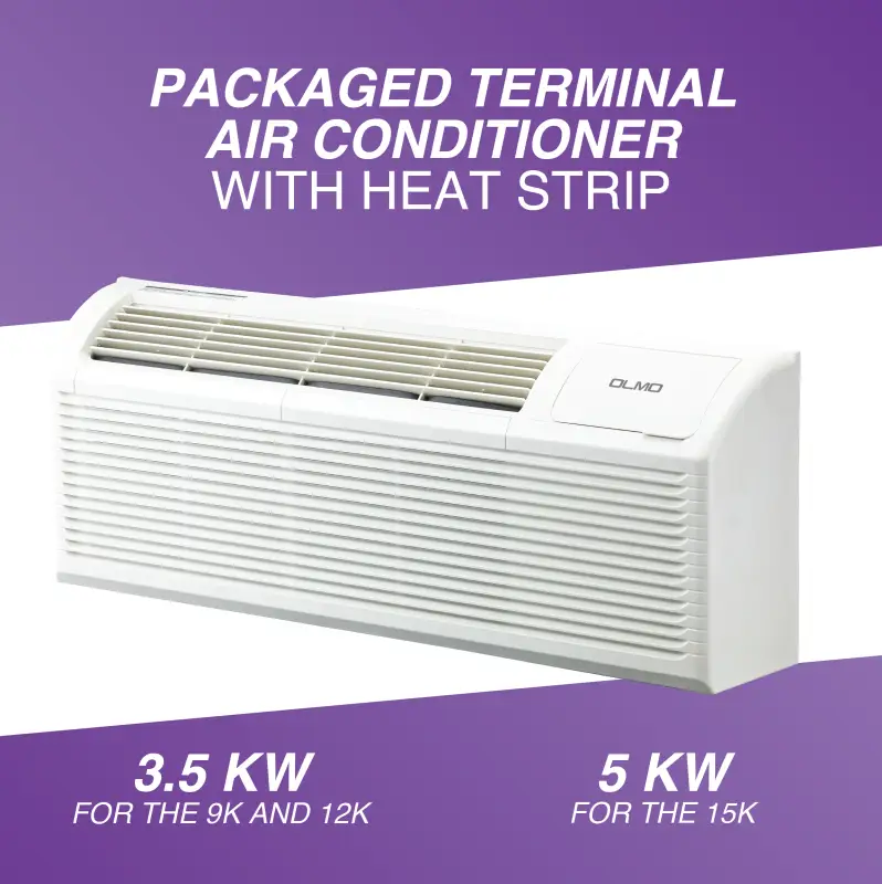 12,000 BTU PTAC OLMO Air Conditioner, Heat Strip, Heating And Cooling w/Electric Cord and Remote - Image 7